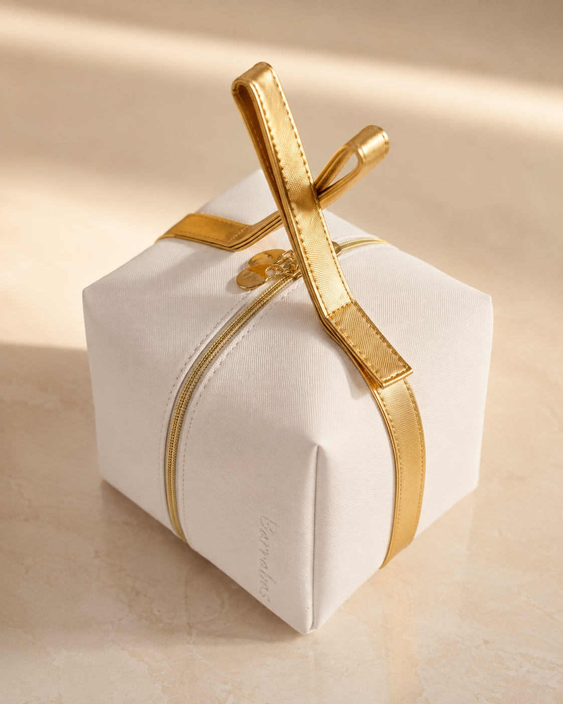 Luxury White Cosmetic Bag — angle view