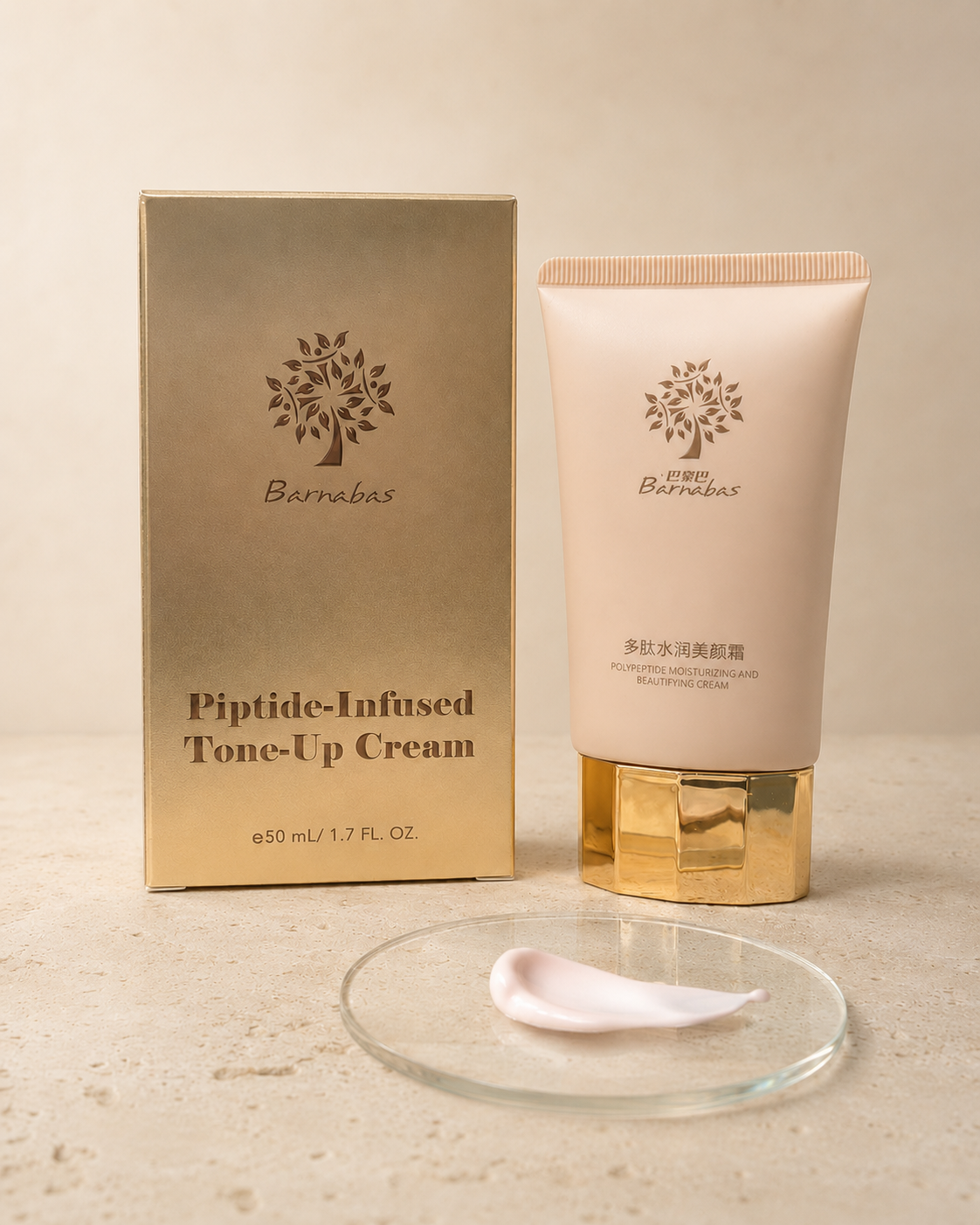 Peptide-Infused Tone-Up Cream — box, tube, and cream