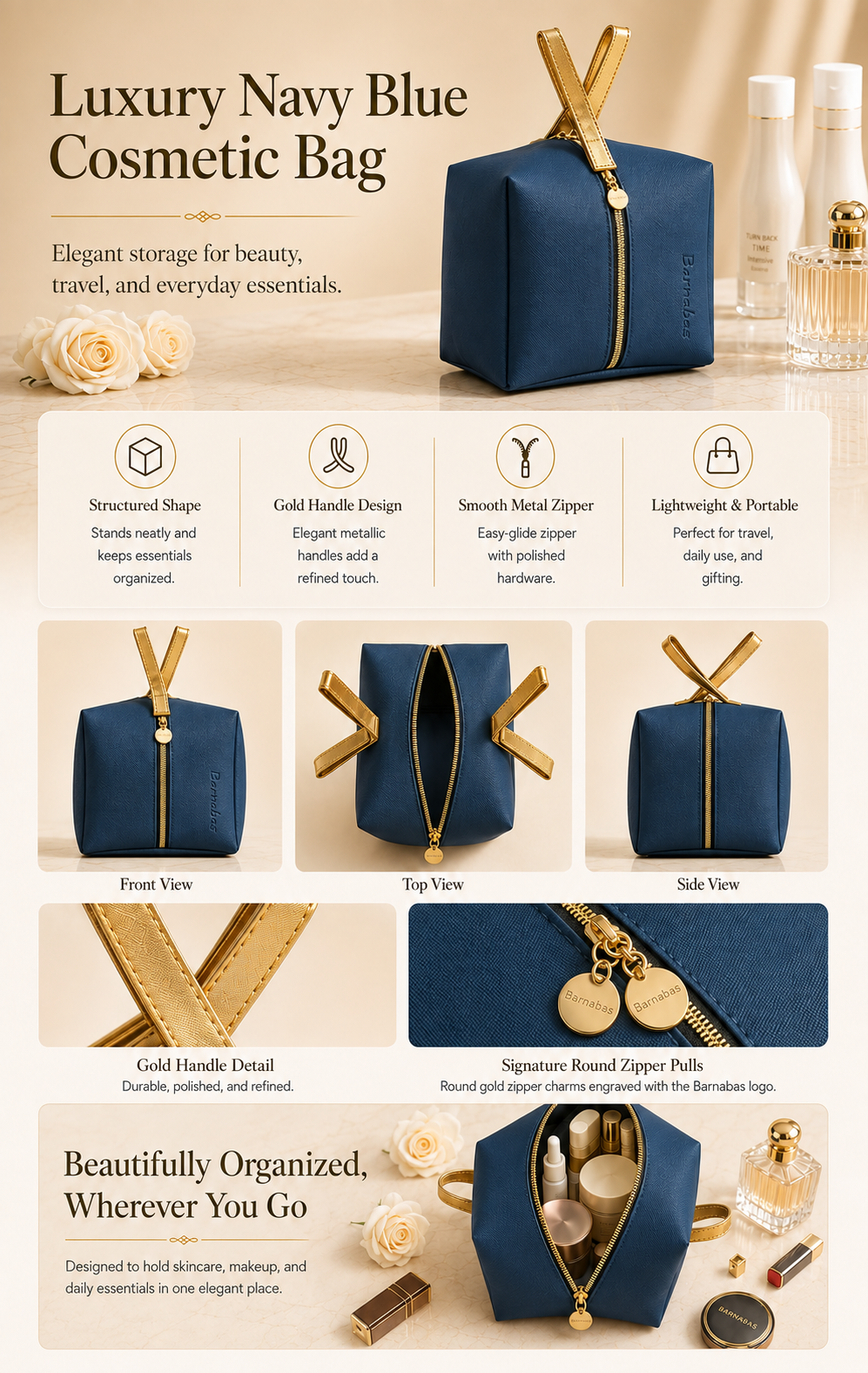Luxury Navy Blue Cosmetic Bag